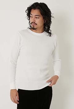 Hanes /ワッフル モックネック ロングスリーブTシャツ