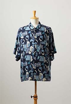 VINTAGE US GEOMETORIC PRINT SS SHIRT /BLUE