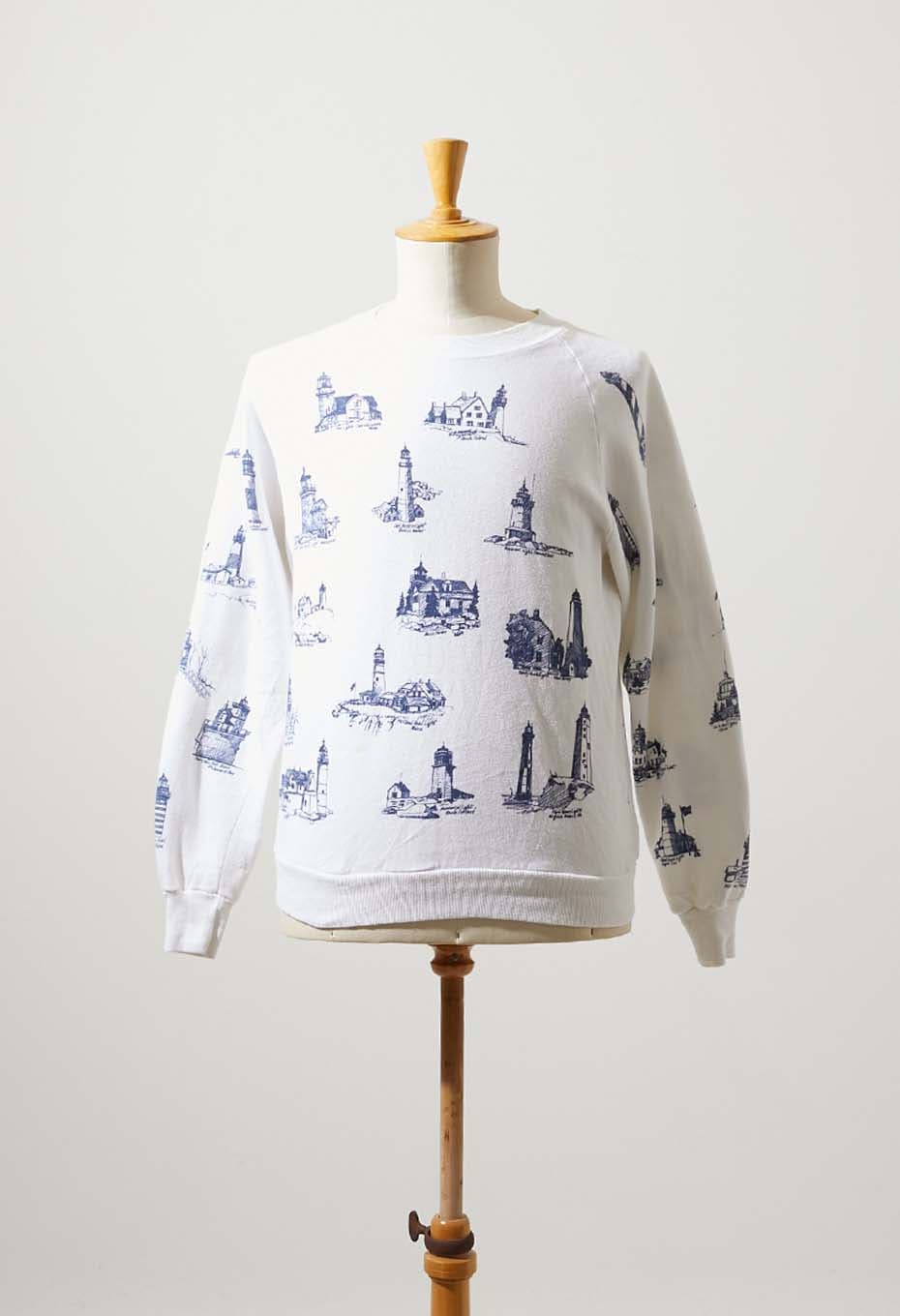 VINTAGE LIGHTHOUSE PRINT WHITE SWEAT