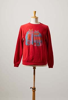 VINTAGE CATS PRINT RED SWEAT