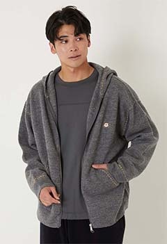 ボイルドメリノウール ハンドステッチジップフーディ(S / GREY)