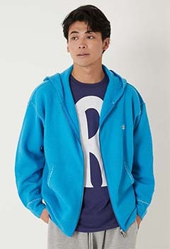 ボイルドメリノウール ハンドステッチジップフーディ(S / BLUE)