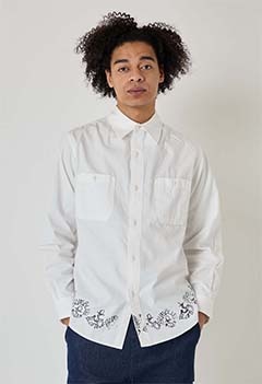 アンカースタンプカラーシャンブレー 2ポケットワークシャツ(S / WHITE)