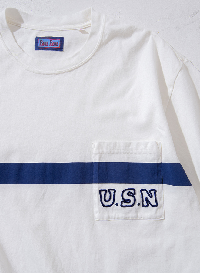 NAVY EMBROIDERY ONE LINE SHORT SLEEVE T-SHIRT