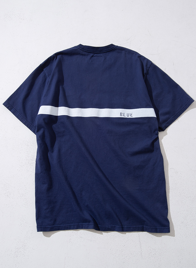 NAVY EMBROIDERY ONE LINE SHORT SLEEVE T-SHIRT