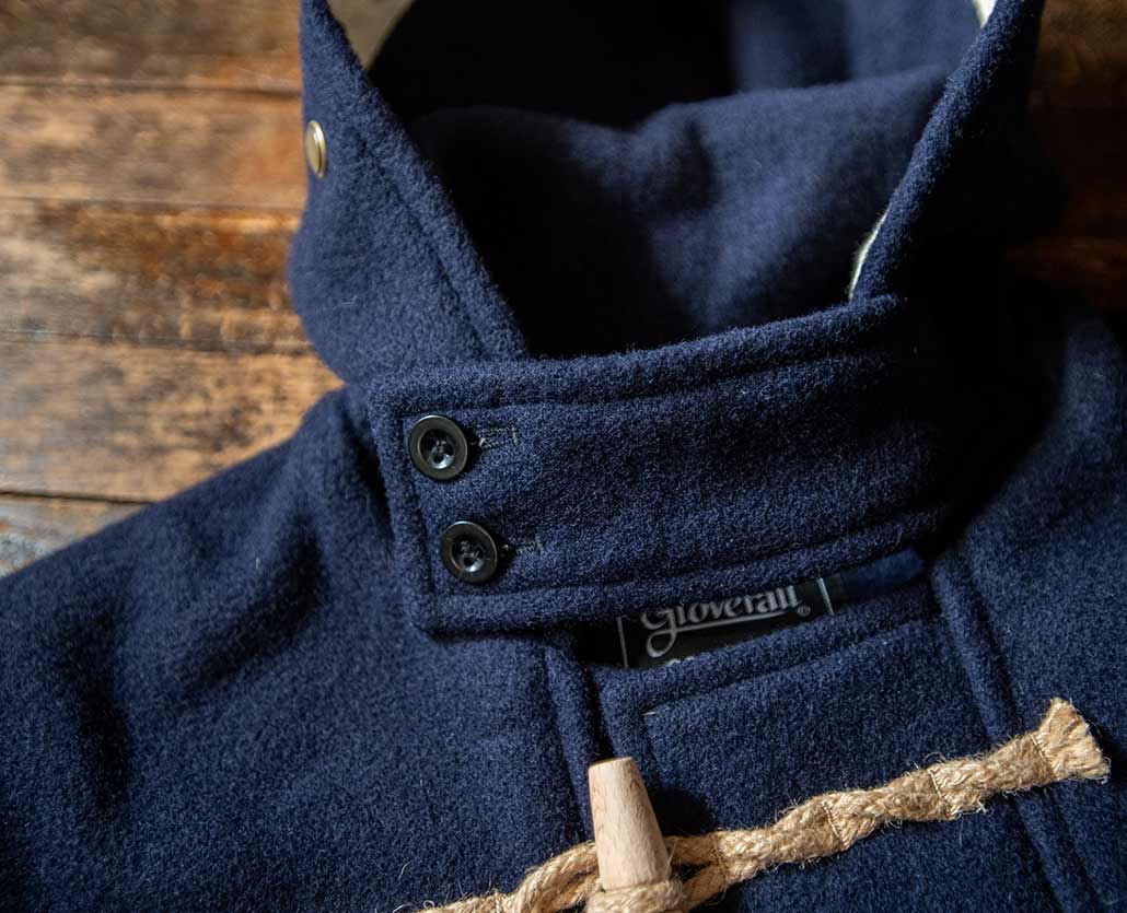 GLOVERALL BLUE BLUE MONTY DUFFLECOAT EXCLUSIVE　襟ディティール  | BLUE BLUE | ブルーブルー